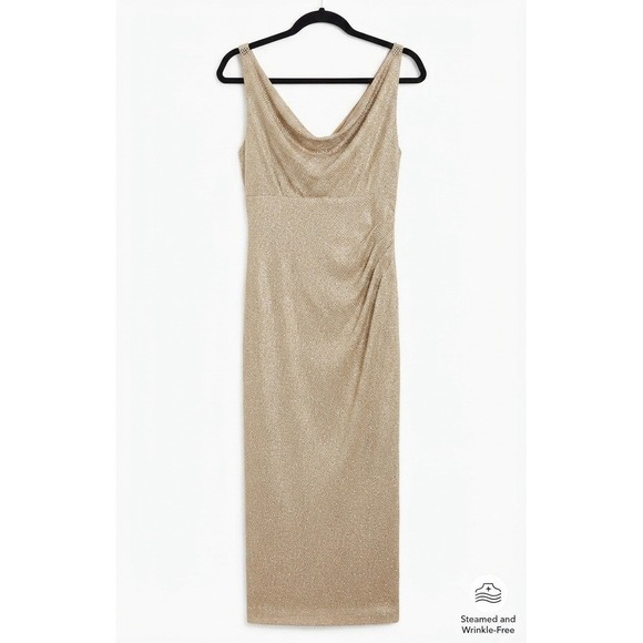 Ralph Lauren Dresses & Skirts - Lauren Ralph Lauren Evening Gold Metallic Rhinestone Cowl Neck Midi Dress Sz 12
